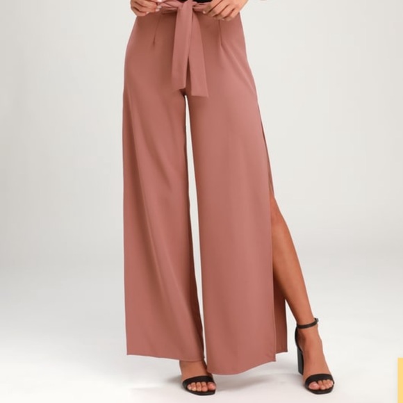 Lulus Pants - Going Places Mauve Wide-Leg Pants Medium
